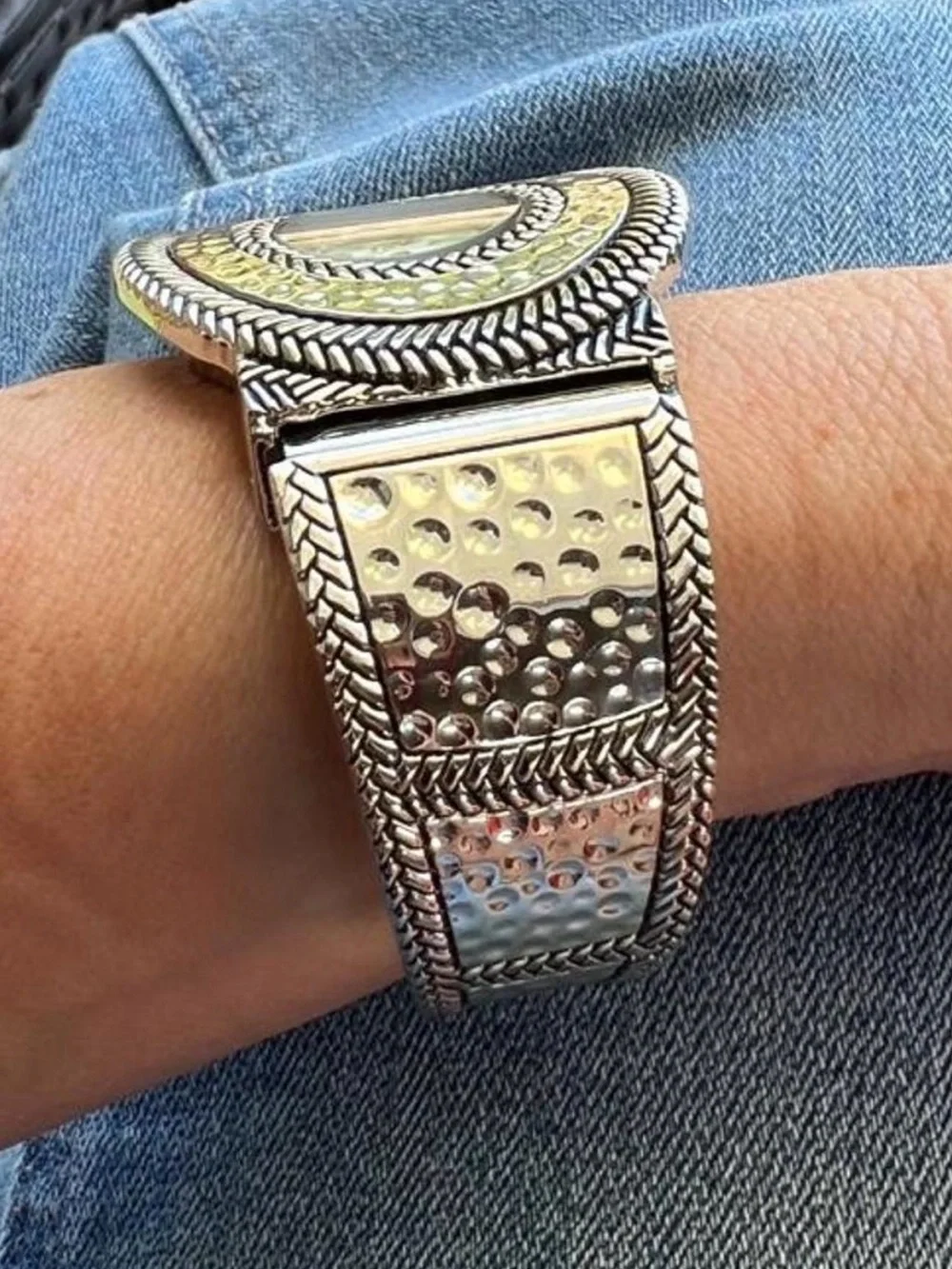 Women's Silver-Tone Hammered Fashion Watch Bracelet